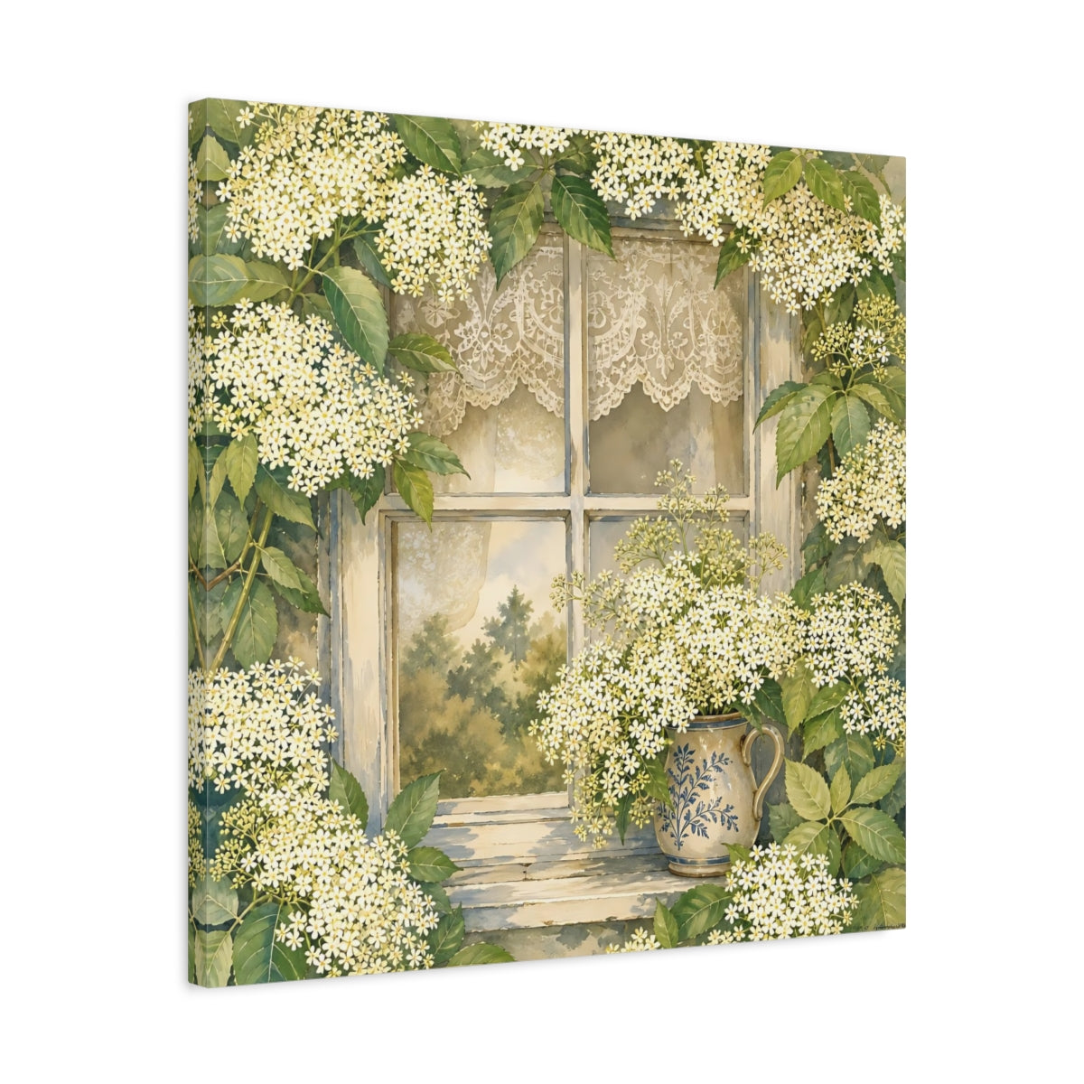 Side Mockup 4. Floral Floral Window White Floral Window shown as stretched canvas wall art