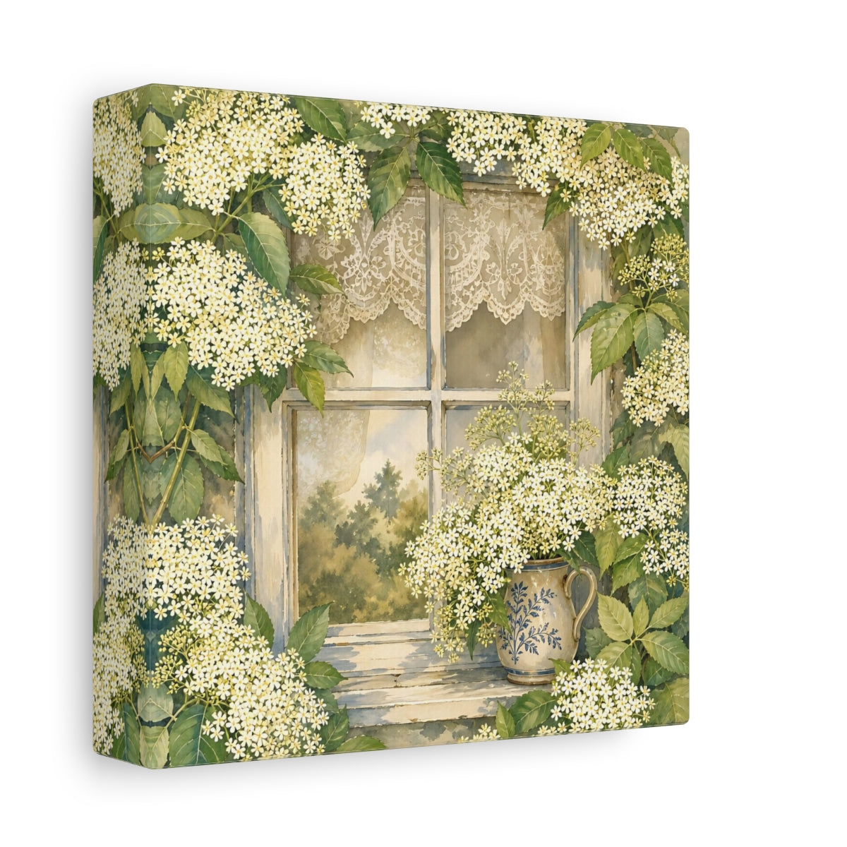 Side Mockup 2. Floral Floral Window White Floral Window shown as stretched canvas wall art