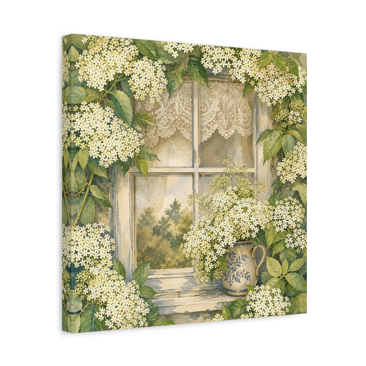 Side Mockup 6. Floral Floral Window White Floral Window shown as stretched canvas wall art