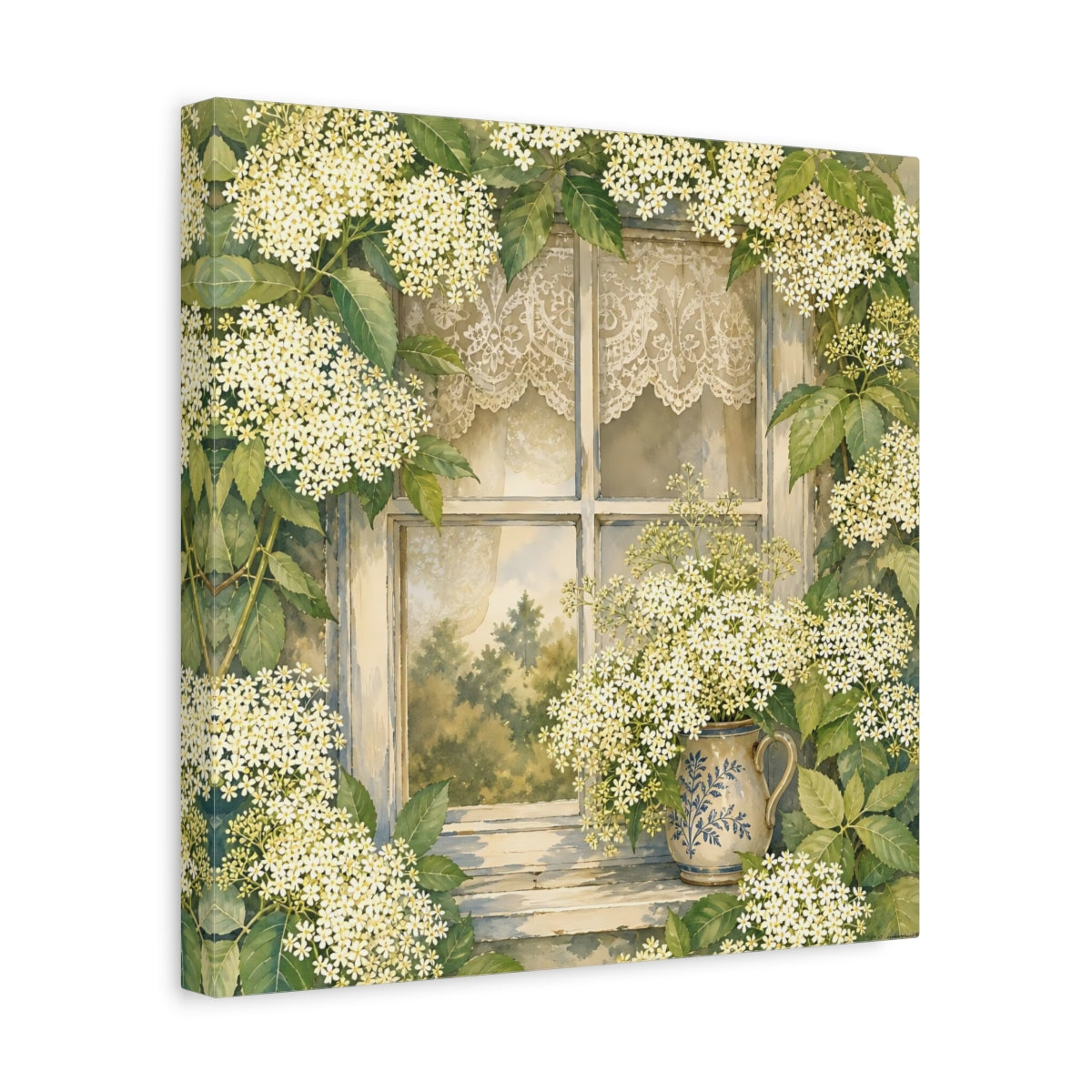 Side Mockup 7. Floral Floral Window White Floral Window shown as stretched canvas wall art