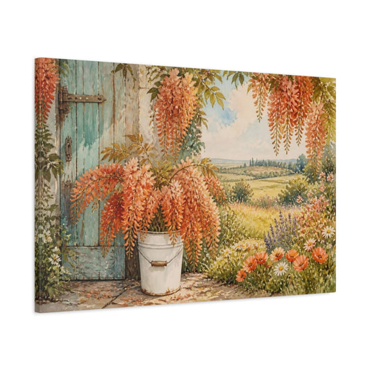 Main Mockup. Floral Wisteria By Door shown as canvas print