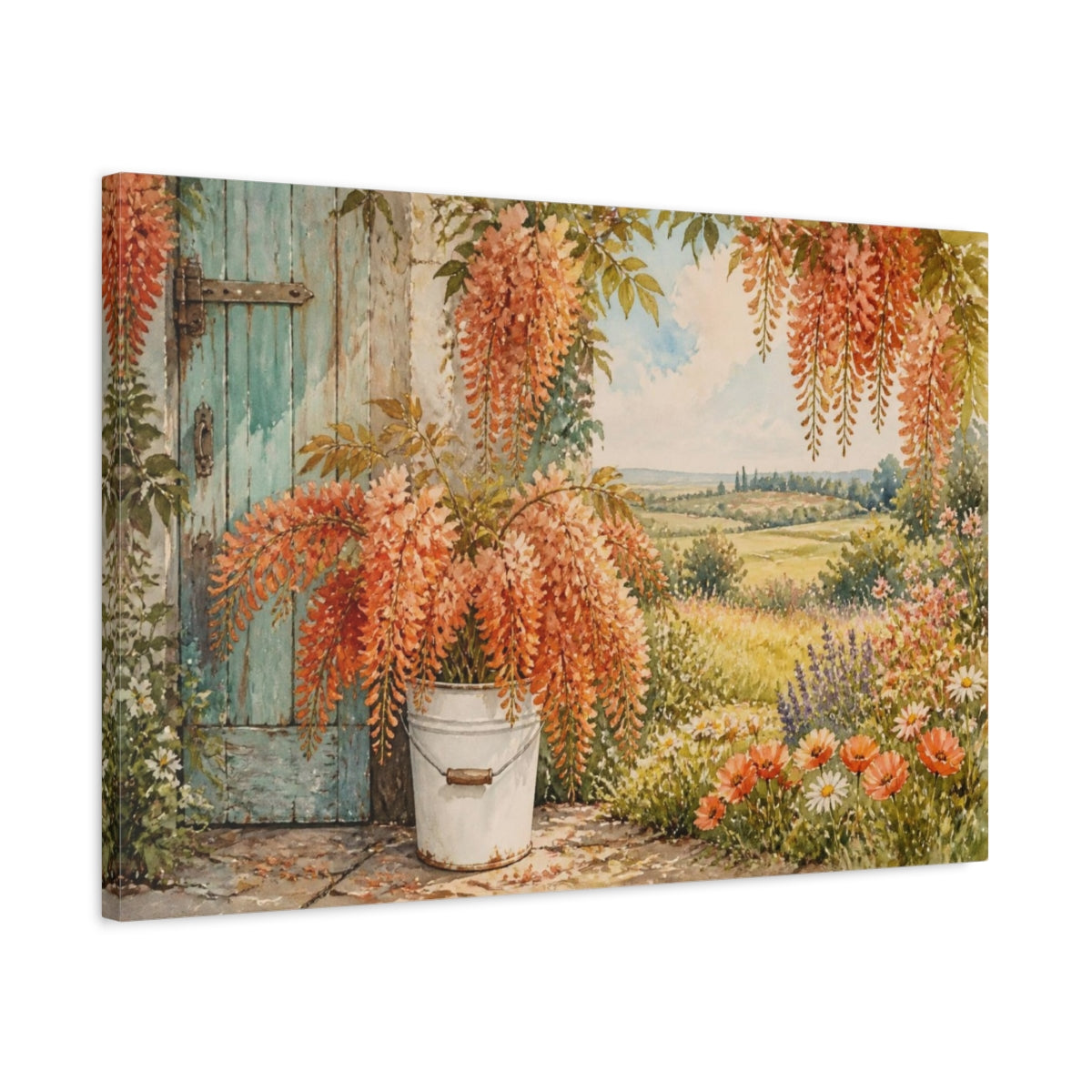 Side Mockup 2. Floral Wisteria By Door shown as canvas print