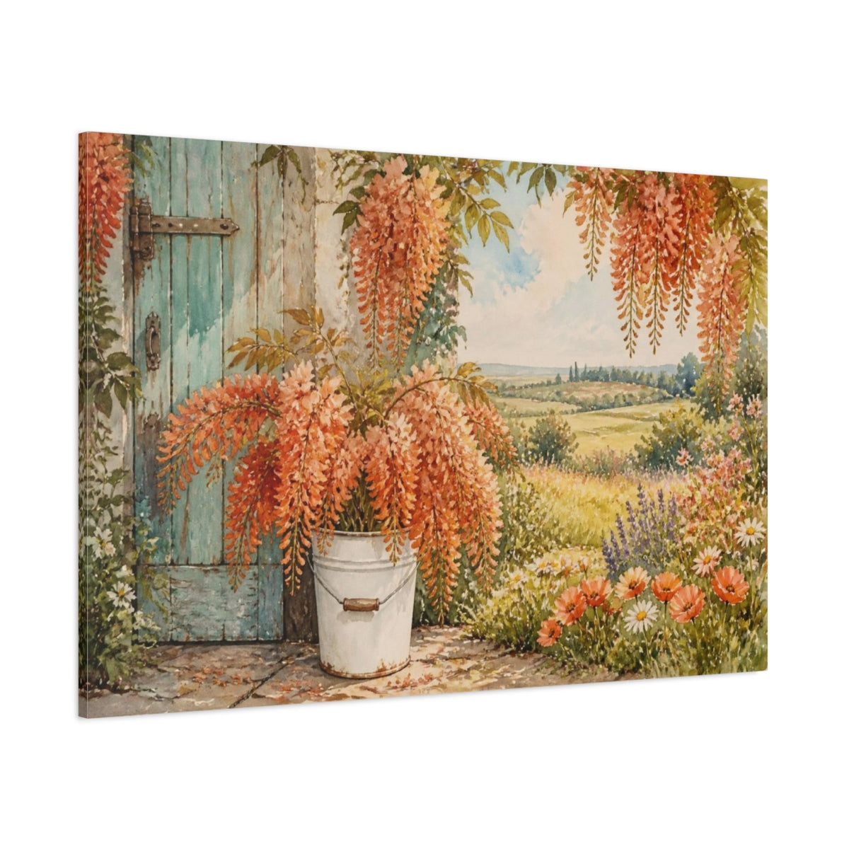 Side Mockup 1. Floral Wisteria By Door shown as canvas print