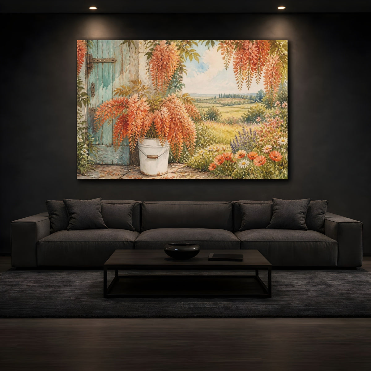 Mockup 3. Floral Wisteria By Door shown as canvas print