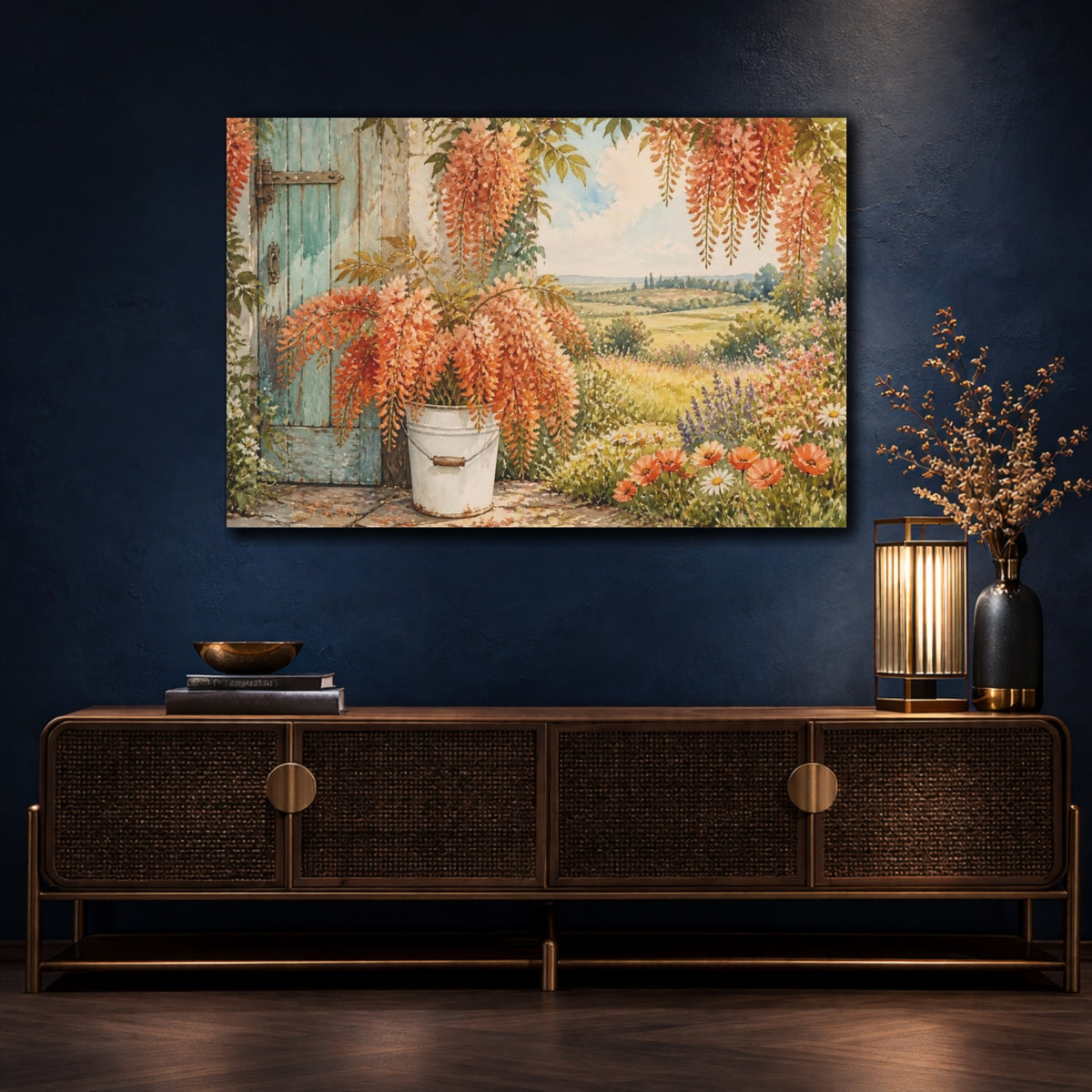 Mockup 4. Floral Wisteria By Door shown as canvas print