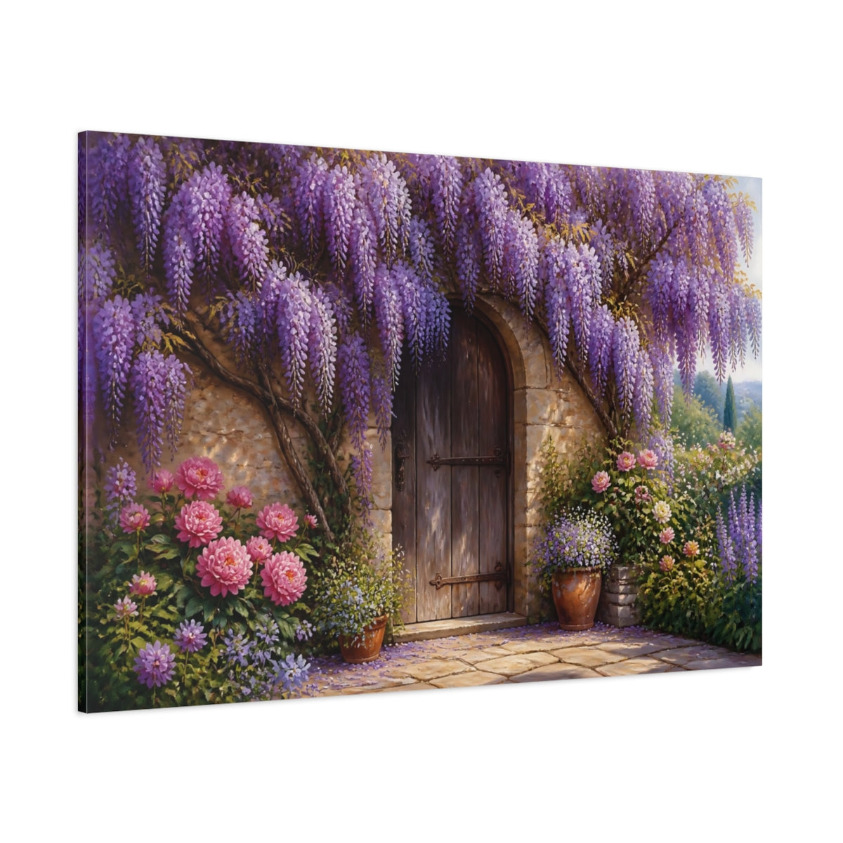 Side Mockup 1. Floral Wisteria Doorway shown as canvas print