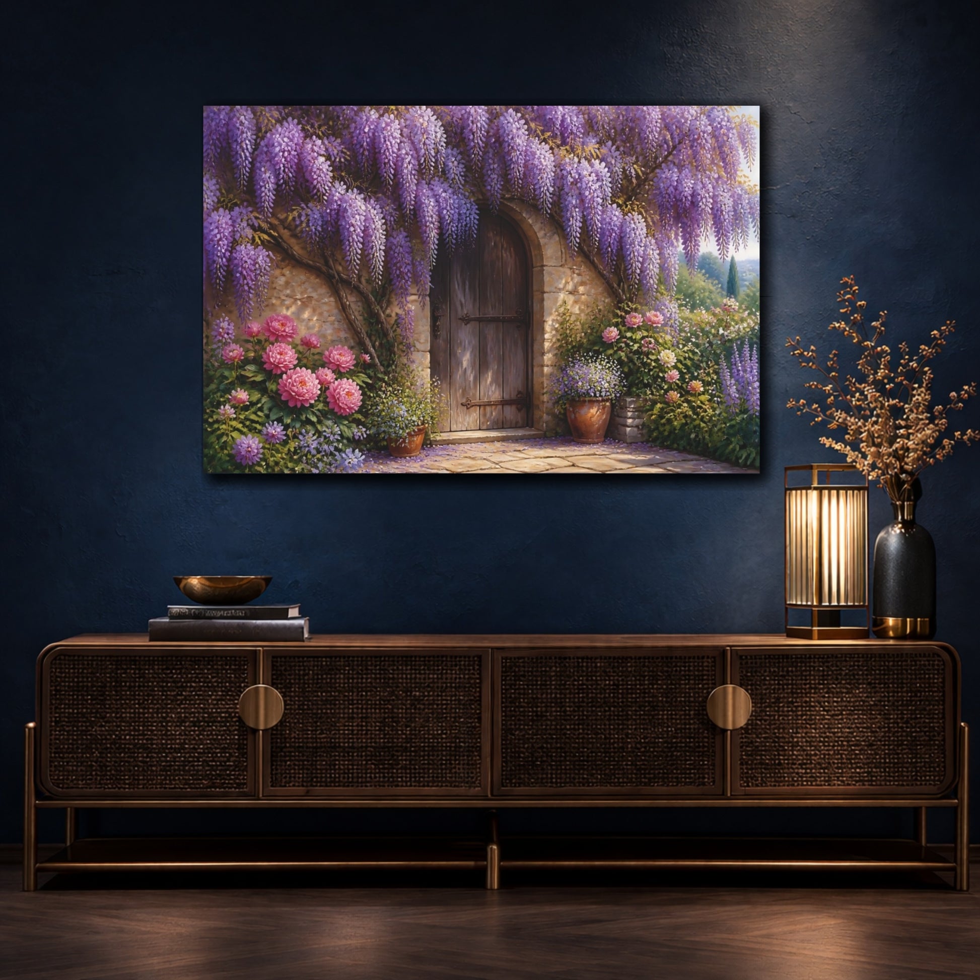 Mockup 4. Floral Wisteria Doorway shown as canvas print