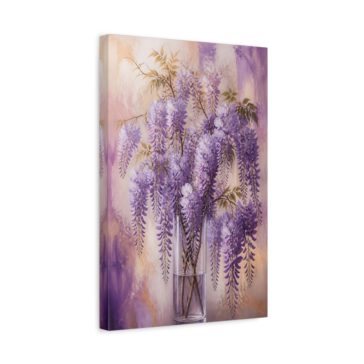 Side Mockup 4. Floral Wisteria Flowers Purple And Gold shown as canvas print