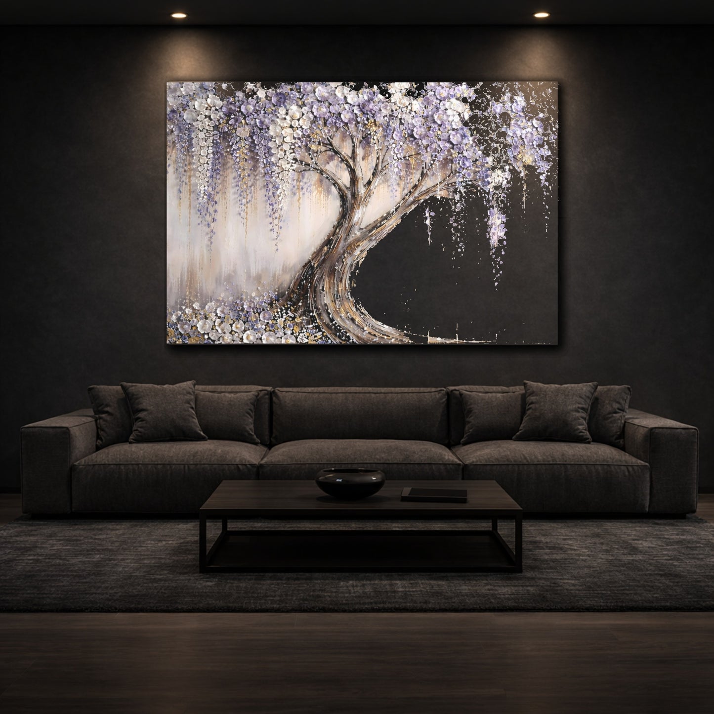 Floral Wisteria Tree Lavender Tree shown as front canvas room wall art