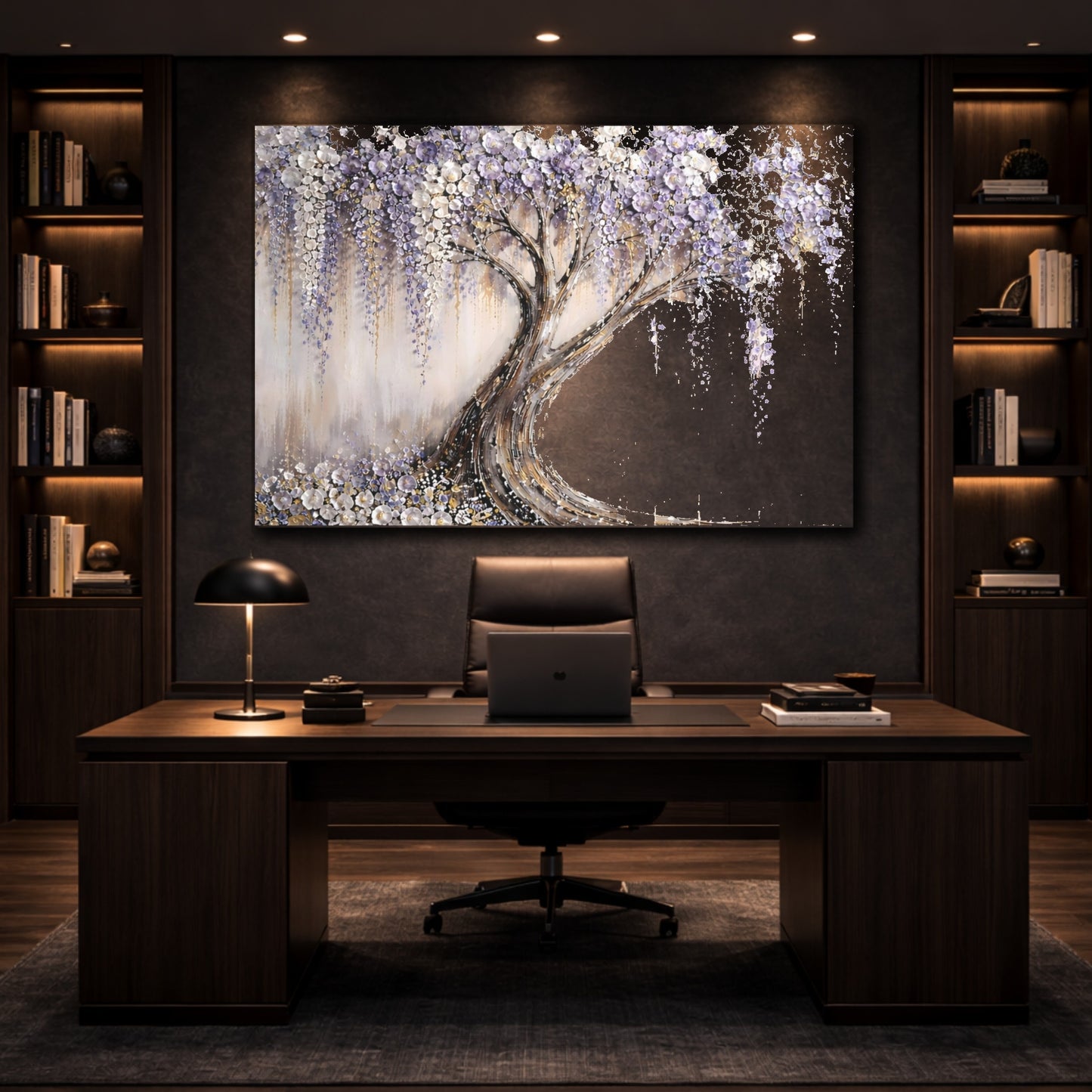 Floral Wisteria Tree Lavender Tree shown as front canvas room wall art