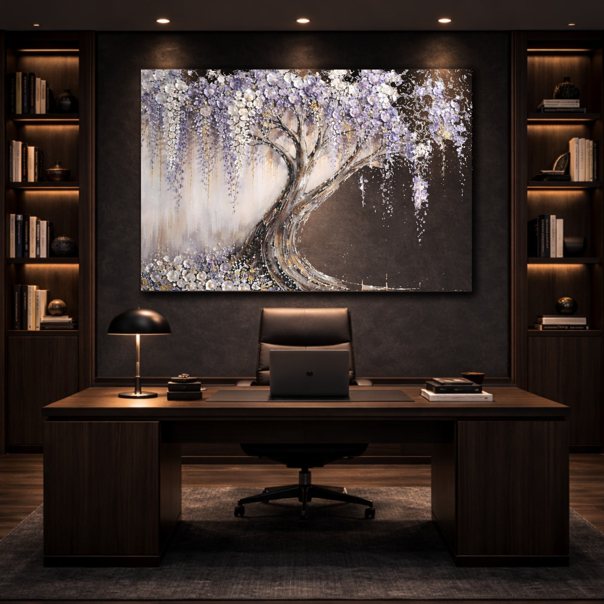 Floral Wisteria Tree Lavender Tree shown as front canvas room wall art