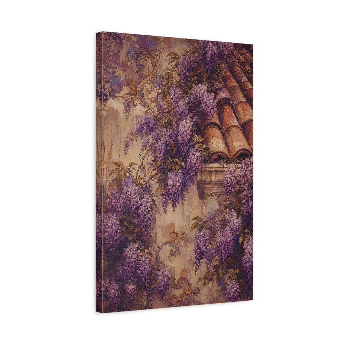 Side Mockup 3. Floral Wisteria Vines Purple Wisteria shown as canvas print