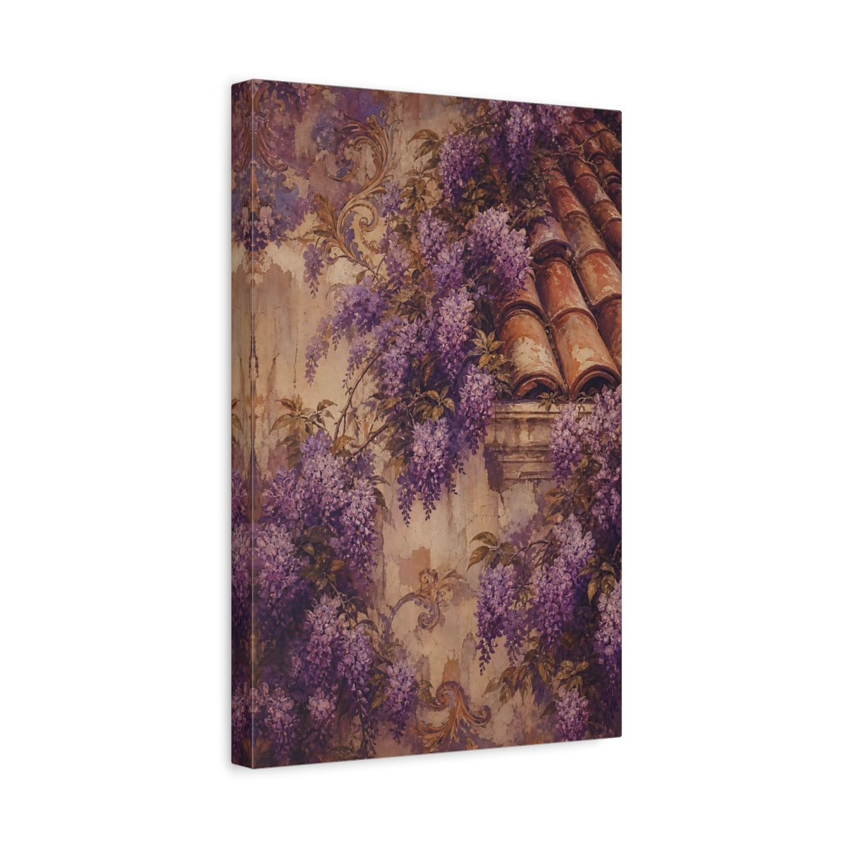 Side Mockup 4. Floral Wisteria Vines Purple Wisteria shown as canvas print