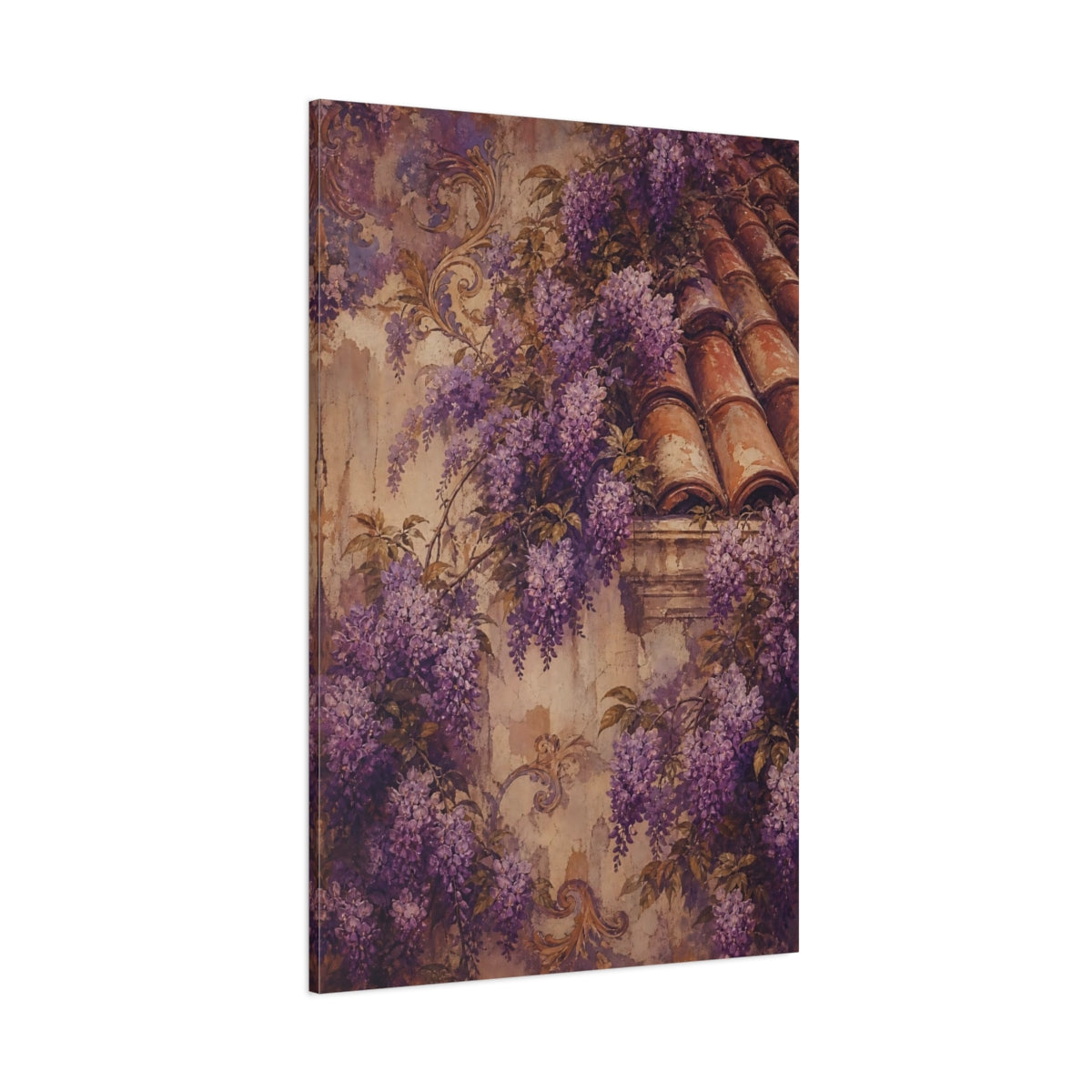 Side Mockup 1. Floral Wisteria Vines Purple Wisteria shown as canvas print