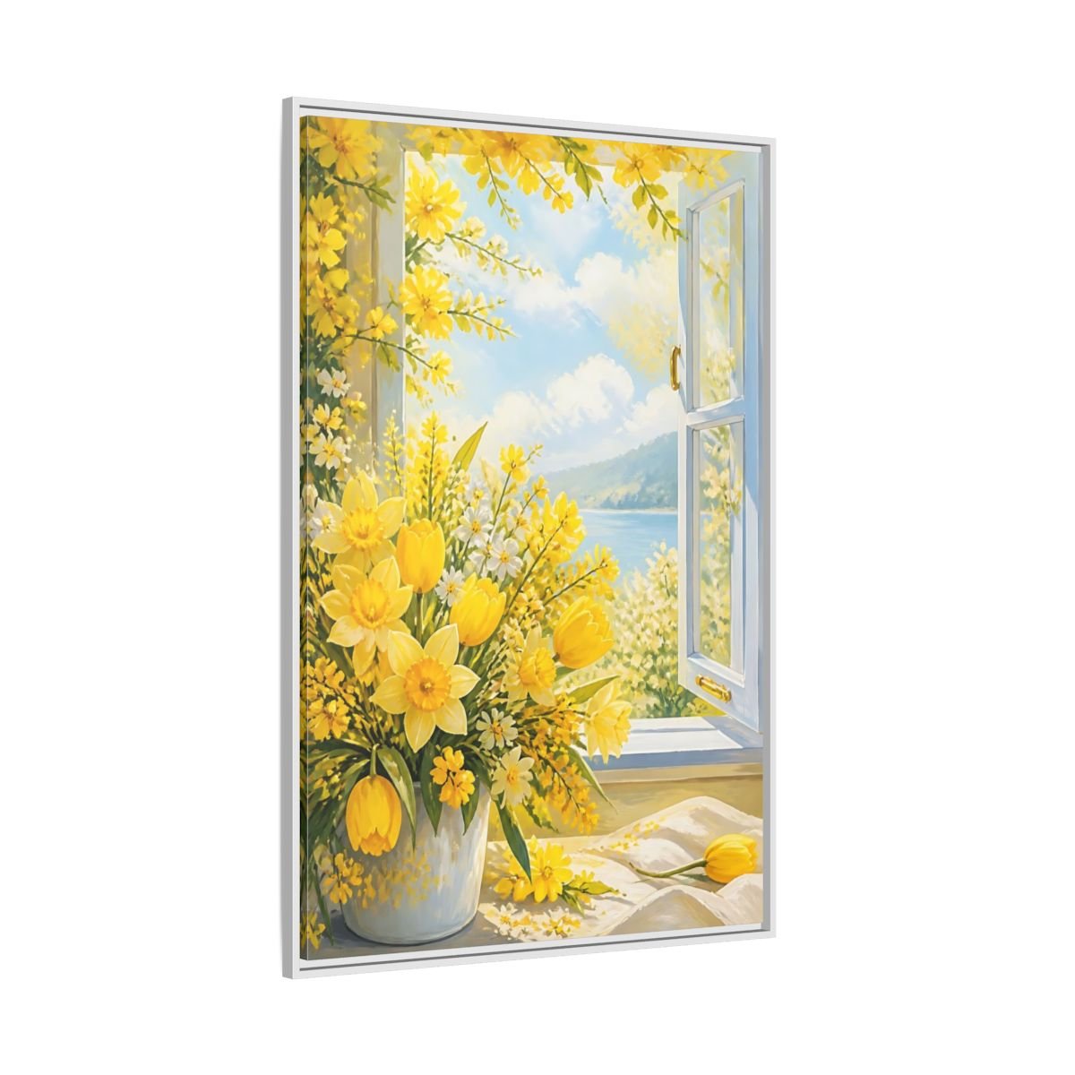 Floral Yellow Flowers Framed Canvas Print – Painterly Decor for Living Room, Above Fireplace - YesArtYes