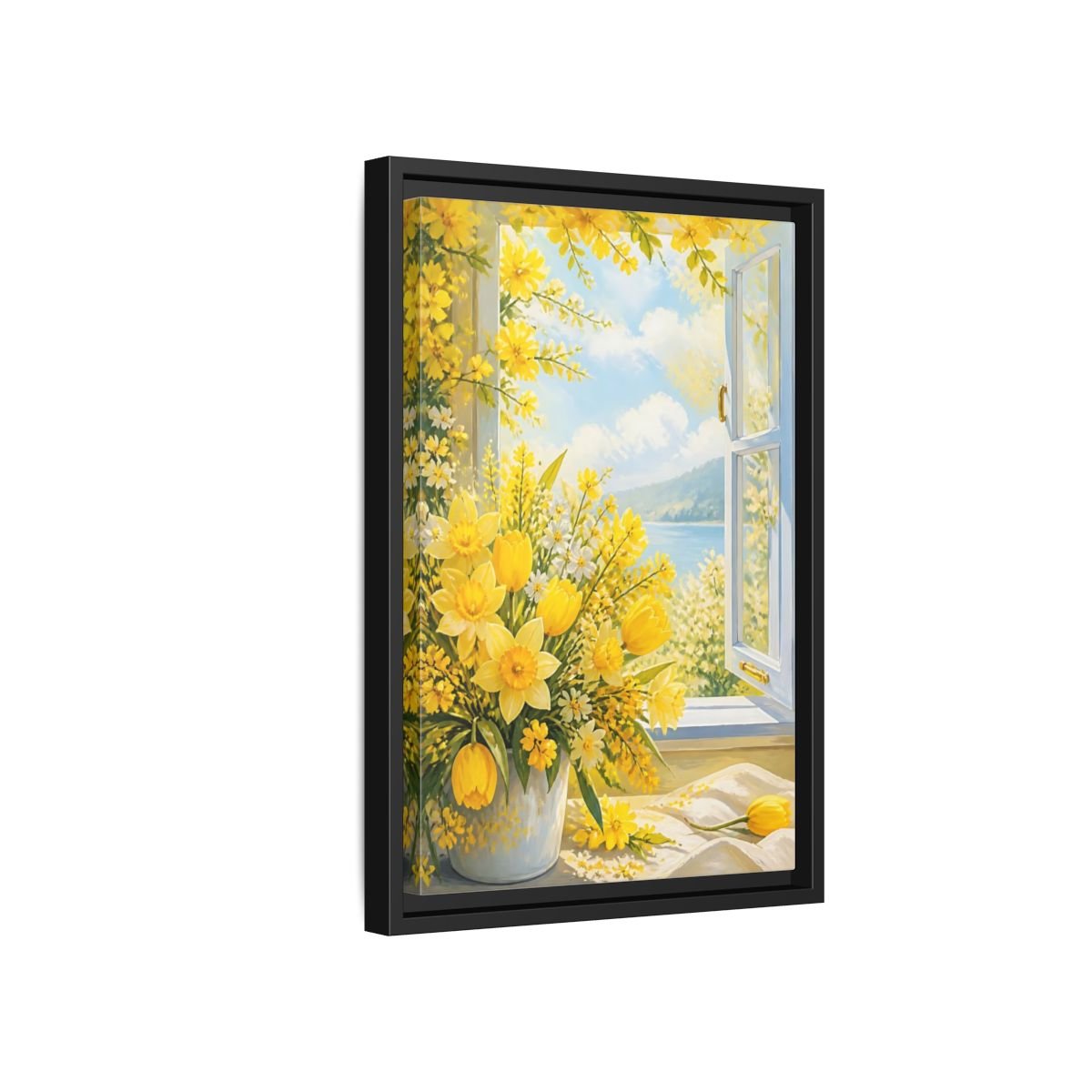Floral Yellow Flowers Framed Canvas Print – Painterly Decor for Living Room, Above Fireplace - YesArtYes