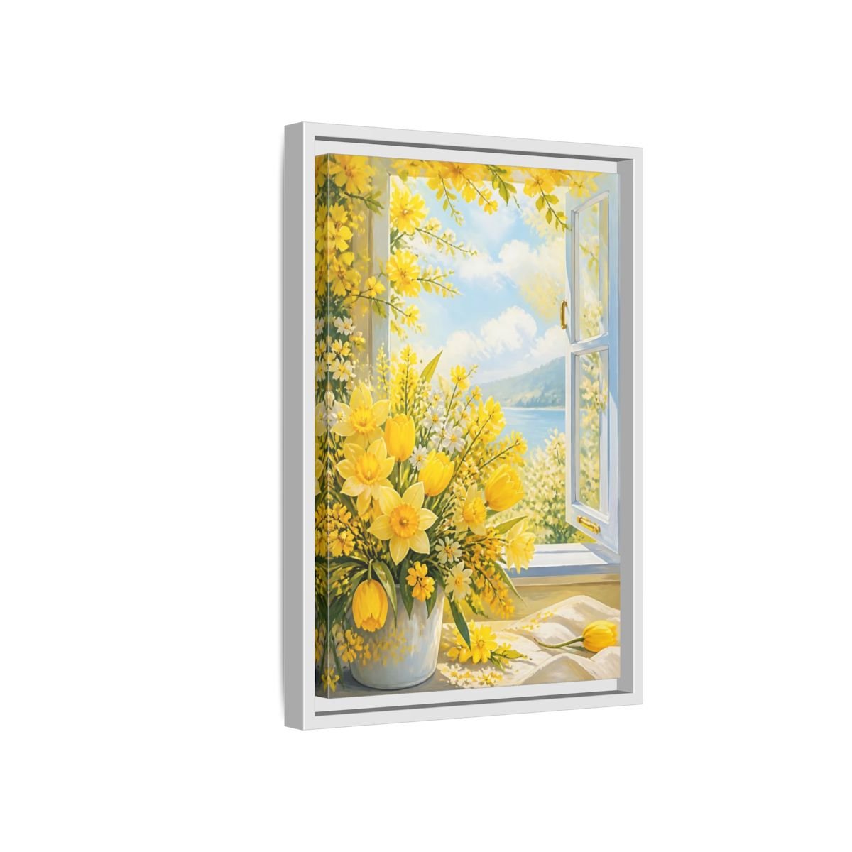 Floral Yellow Flowers Framed Canvas Print – Painterly Decor for Living Room, Above Fireplace - YesArtYes