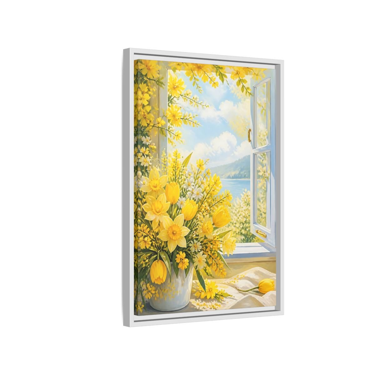 Floral Yellow Flowers Framed Canvas Print – Painterly Decor for Living Room, Above Fireplace - YesArtYes