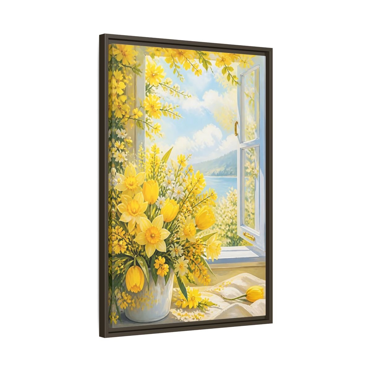 Floral Yellow Flowers Framed Canvas Print – Painterly Decor for Living Room, Above Fireplace - YesArtYes