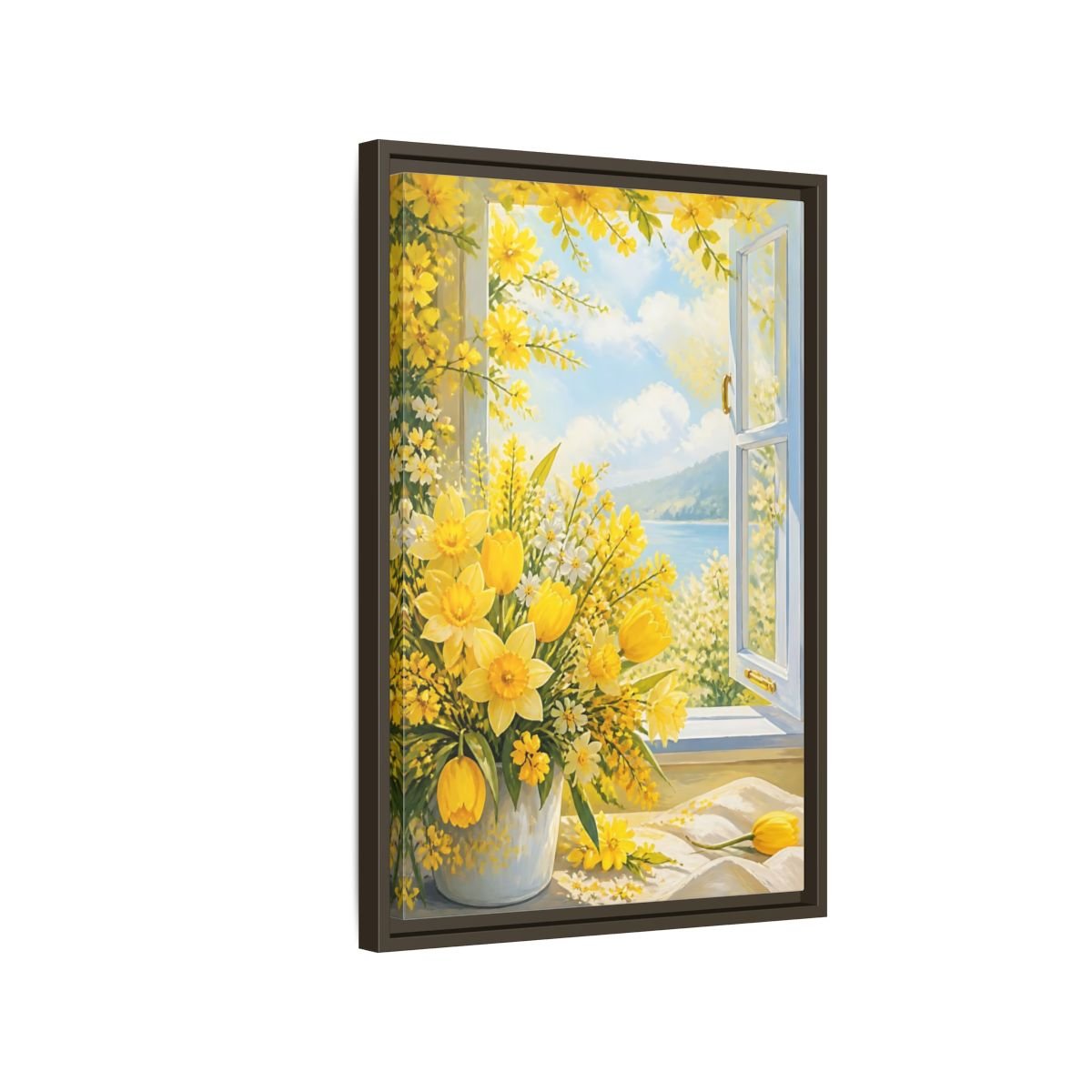 Floral Yellow Flowers Framed Canvas Print – Painterly Decor for Living Room, Above Fireplace - YesArtYes
