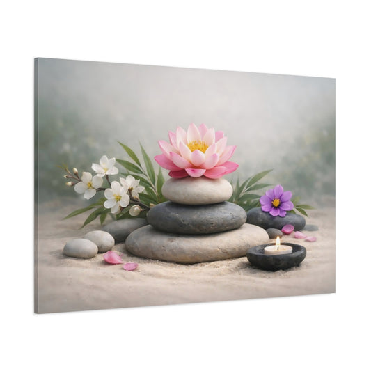 Floral Zen Stones shown as stretched canvas wall art