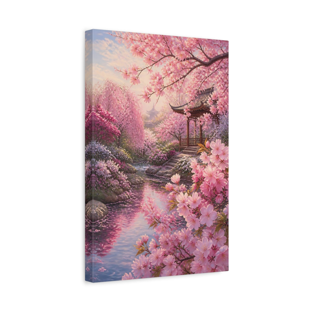 Side Mockup 4. Flowers Cherry Blossom Garden shown as canvas print