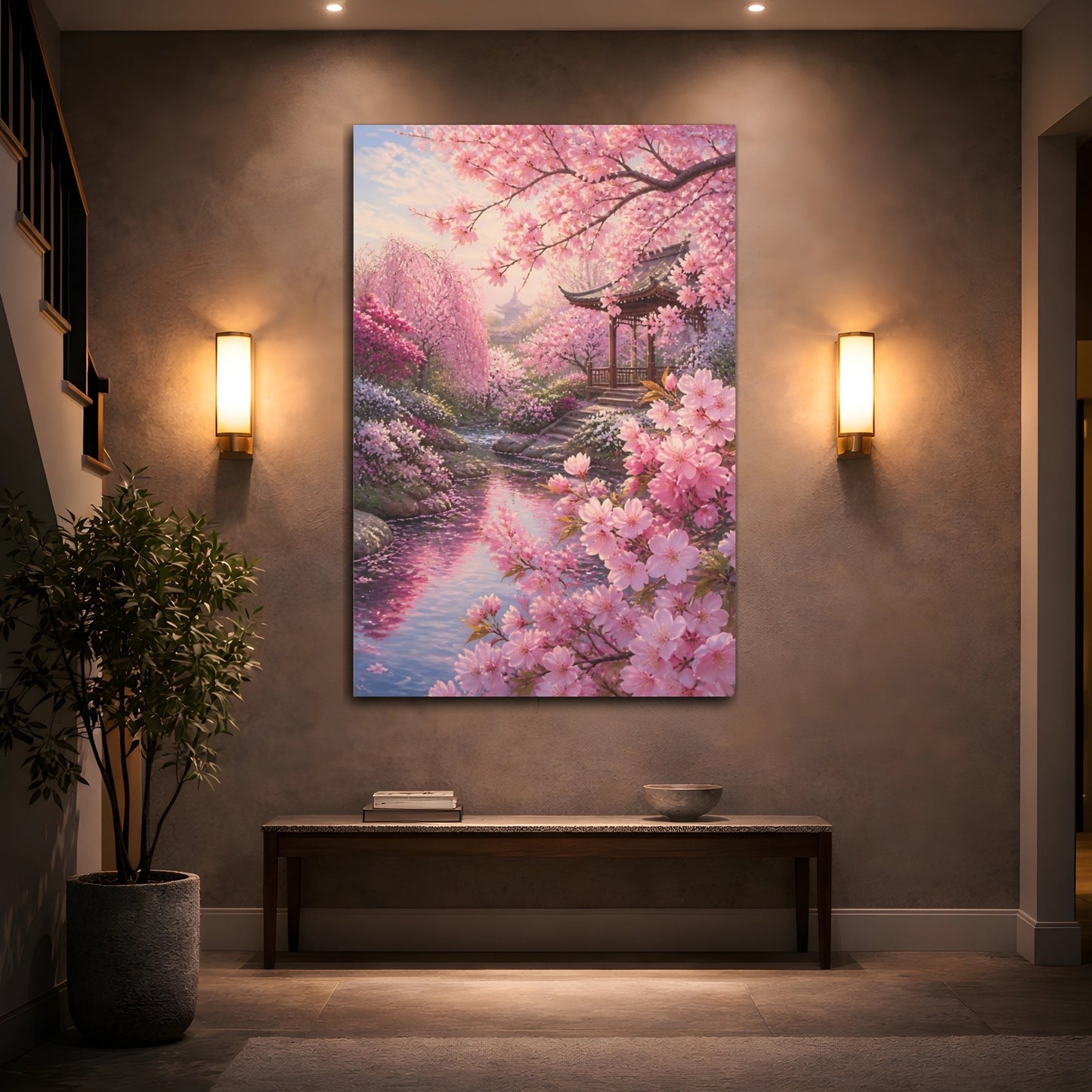 Mockup 2. Flowers Cherry Blossom Garden shown as canvas print