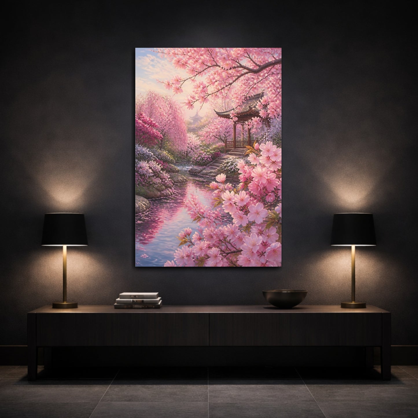 Mockup 3. Flowers Cherry Blossom Garden shown as canvas print