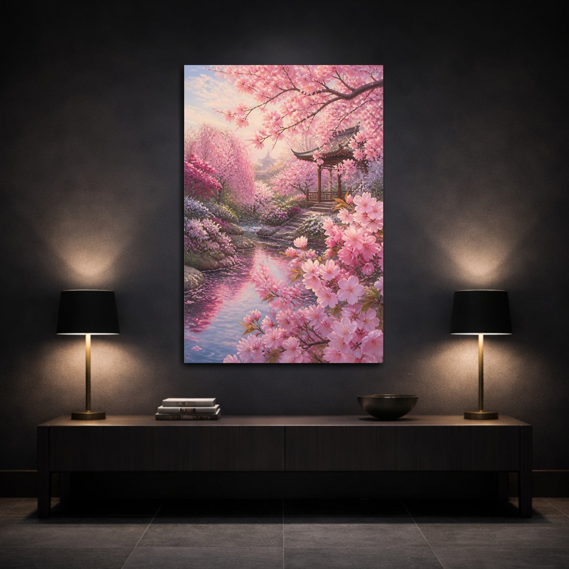 Mockup 3. Flowers Cherry Blossom Garden shown as canvas print