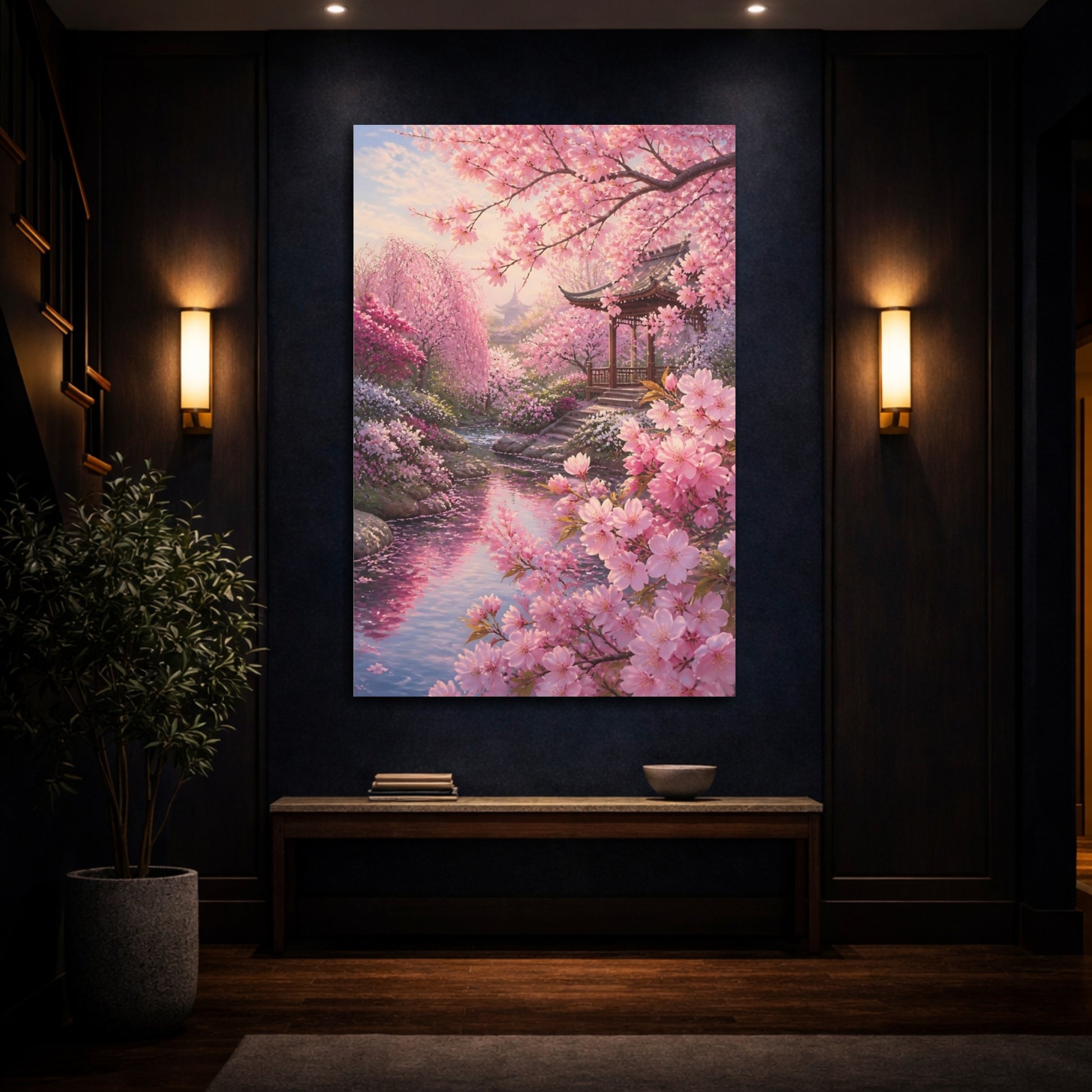 Mockup 4. Flowers Cherry Blossom Garden shown as canvas print