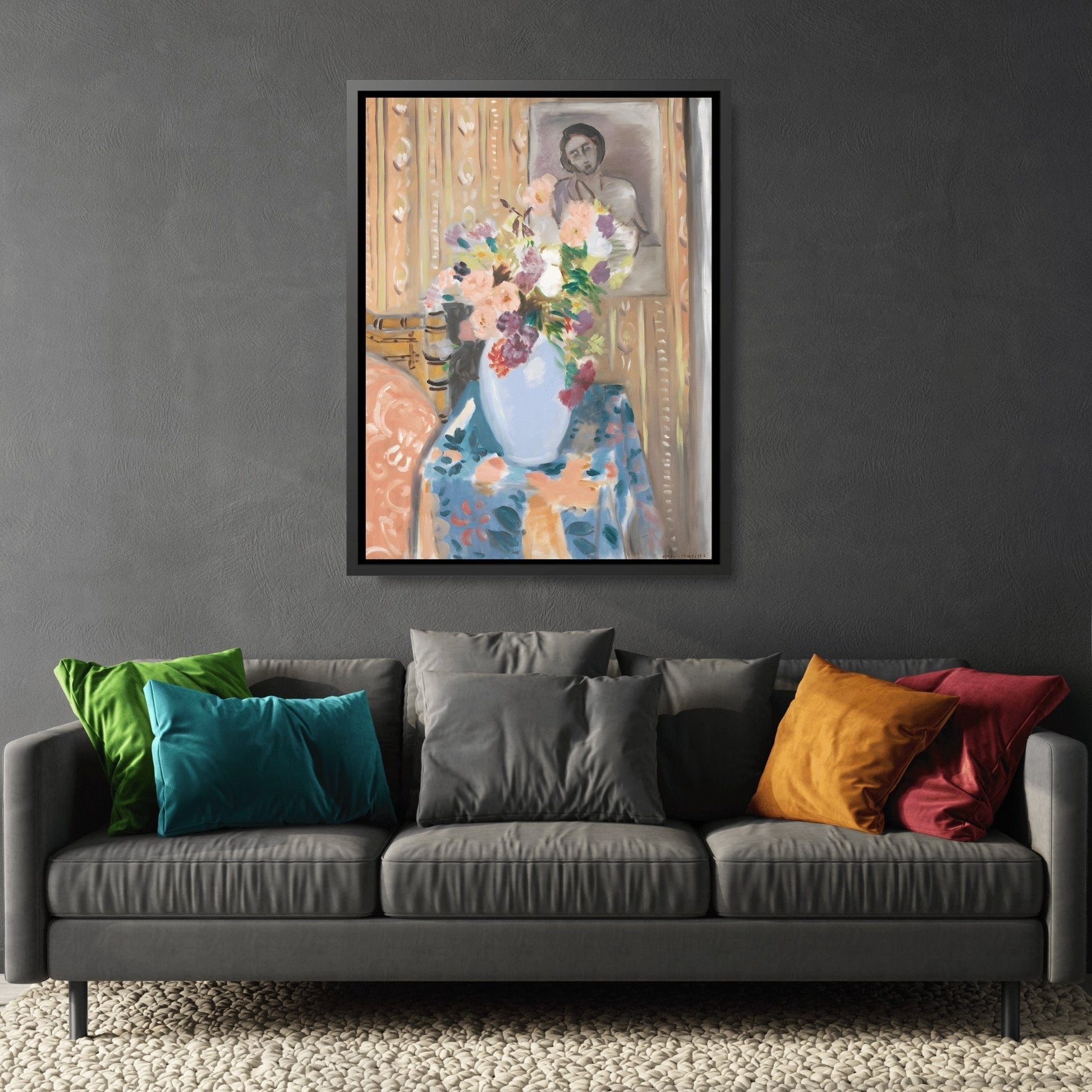 Flowers in Front of a Portrait Canvas Print - Wall Art Matisse Painting - YesArtYes