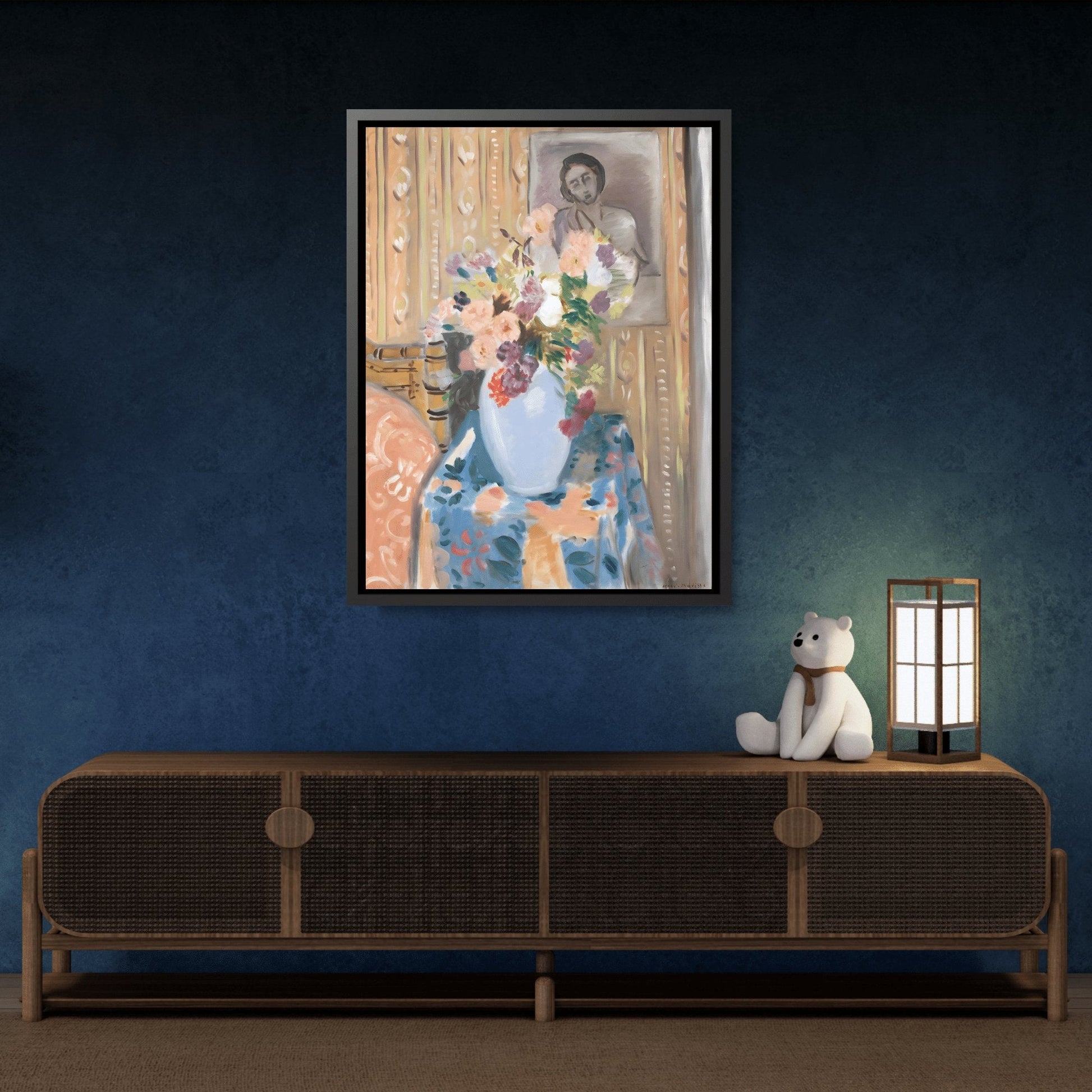 Flowers in Front of a Portrait Canvas Print - Wall Art Matisse Painting - YesArtYes