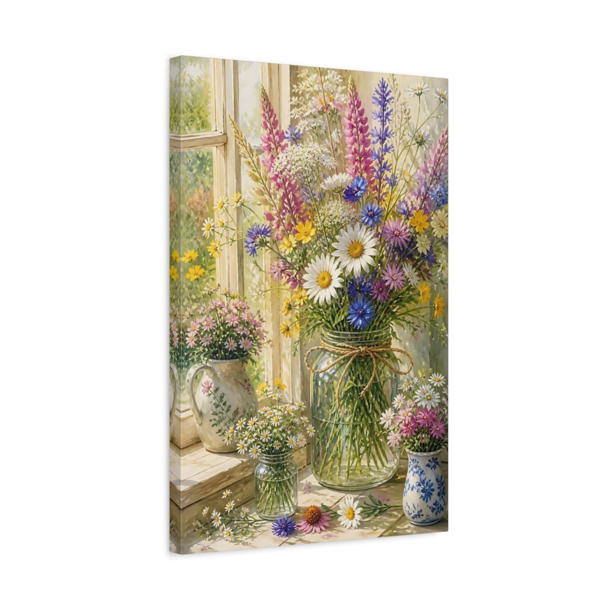Side Mockup 3. Flowers Sunlit Wildflowers Bouquet shown as canvas print