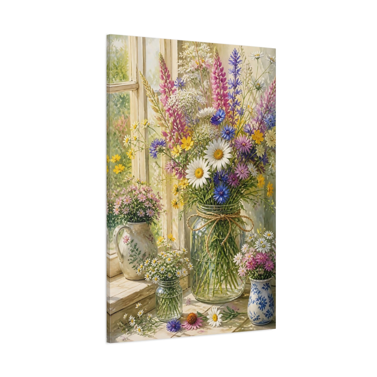 Side Mockup 1. Flowers Sunlit Wildflowers Bouquet shown as canvas print