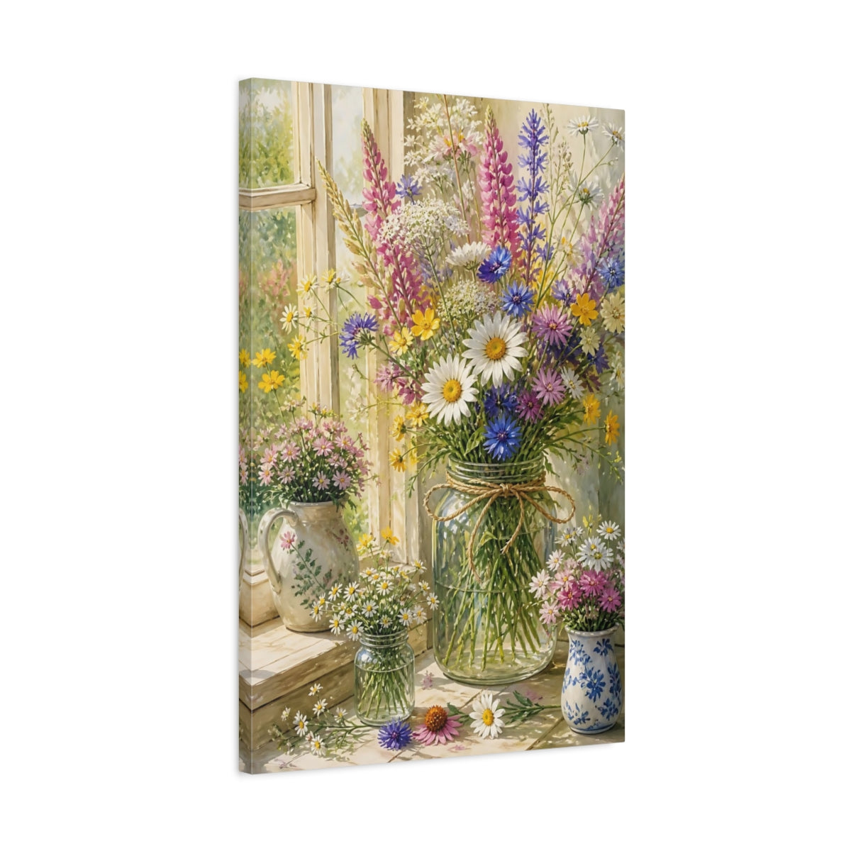 Side Mockup 2. Flowers Sunlit Wildflowers Bouquet shown as canvas print