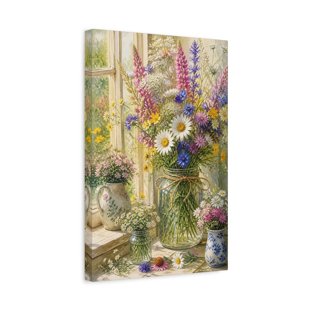 Side Mockup 4. Flowers Sunlit Wildflowers Bouquet shown as canvas print