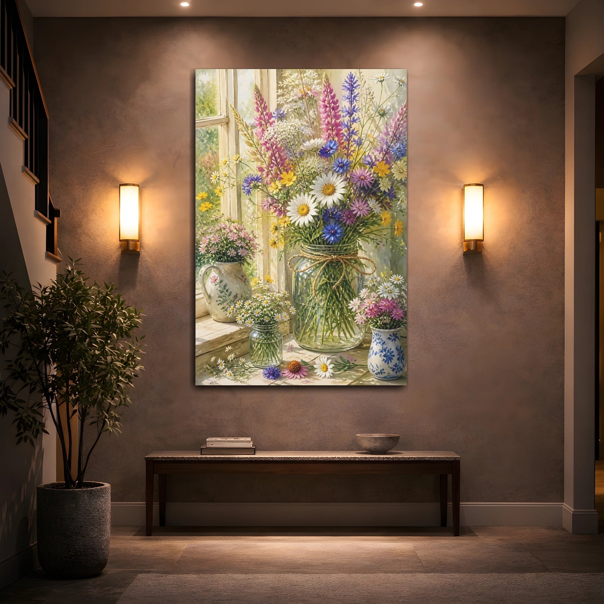 Mockup 2. Flowers Sunlit Wildflowers Bouquet shown as canvas print