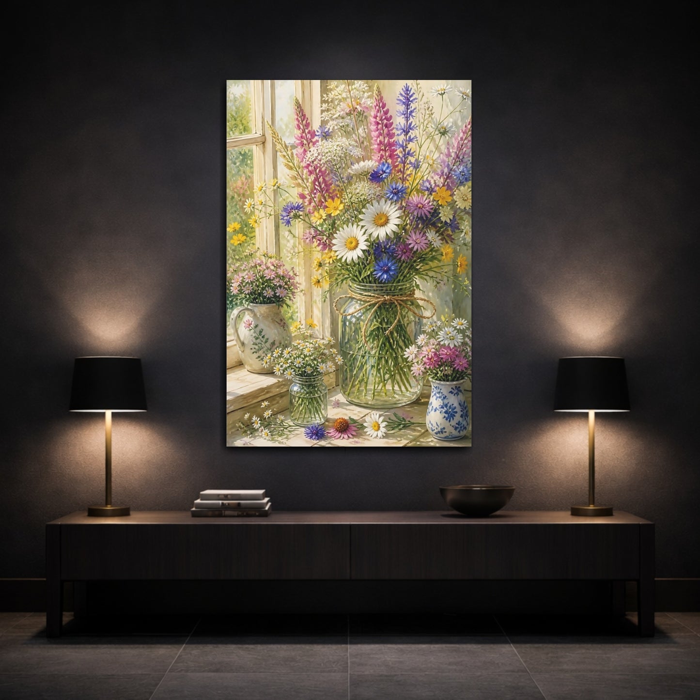 Mockup 3. Flowers Sunlit Wildflowers Bouquet shown as canvas print