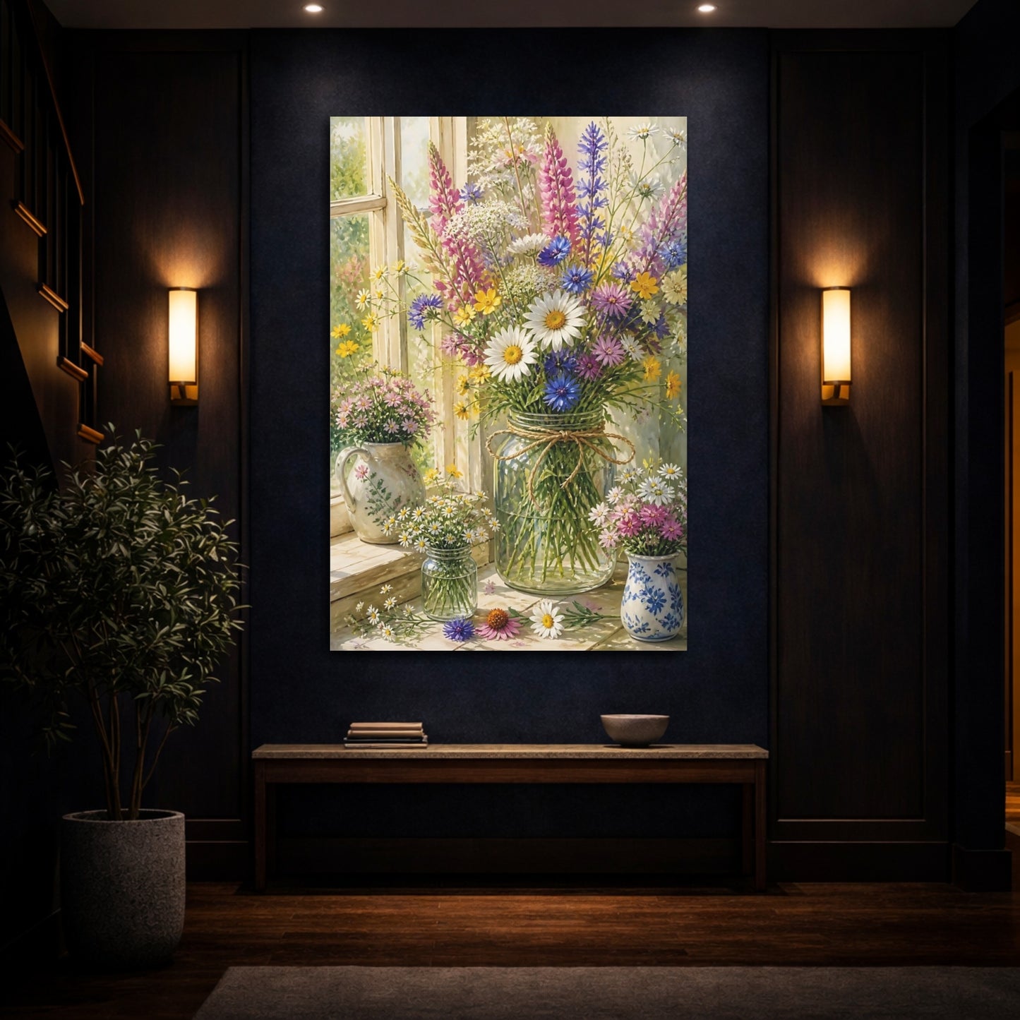Mockup 4. Flowers Sunlit Wildflowers Bouquet shown as canvas print