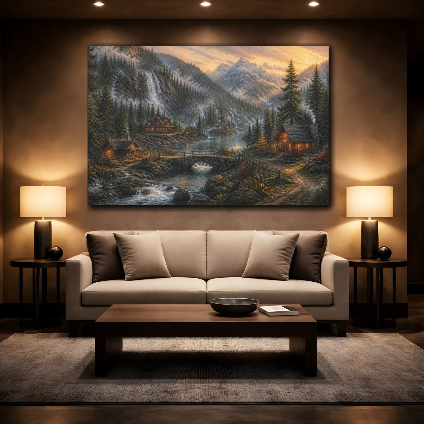 Mockup 2. Foggy Dawn Forest Valley shown as canvas print