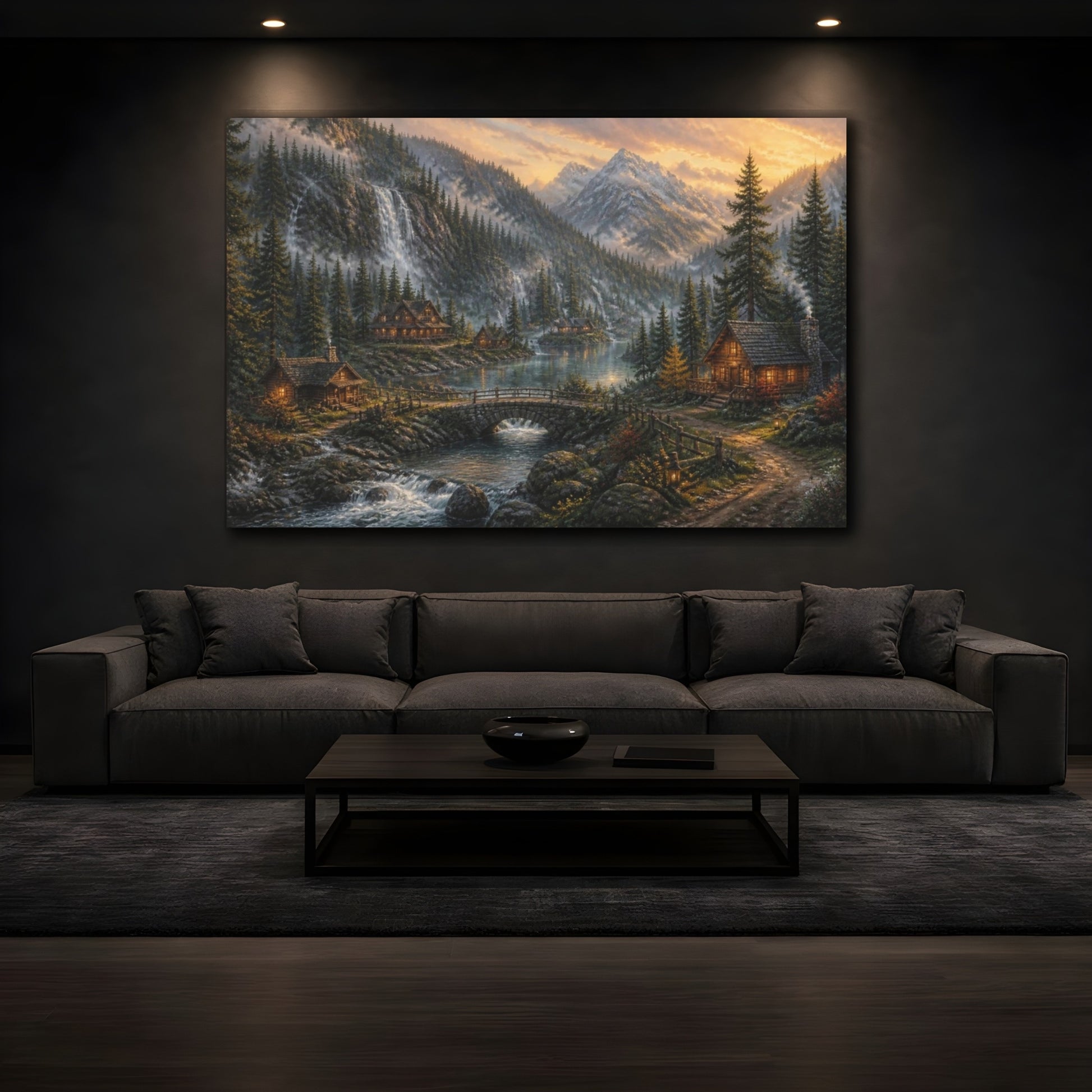 Mockup 3. Foggy Dawn Forest Valley shown as canvas print