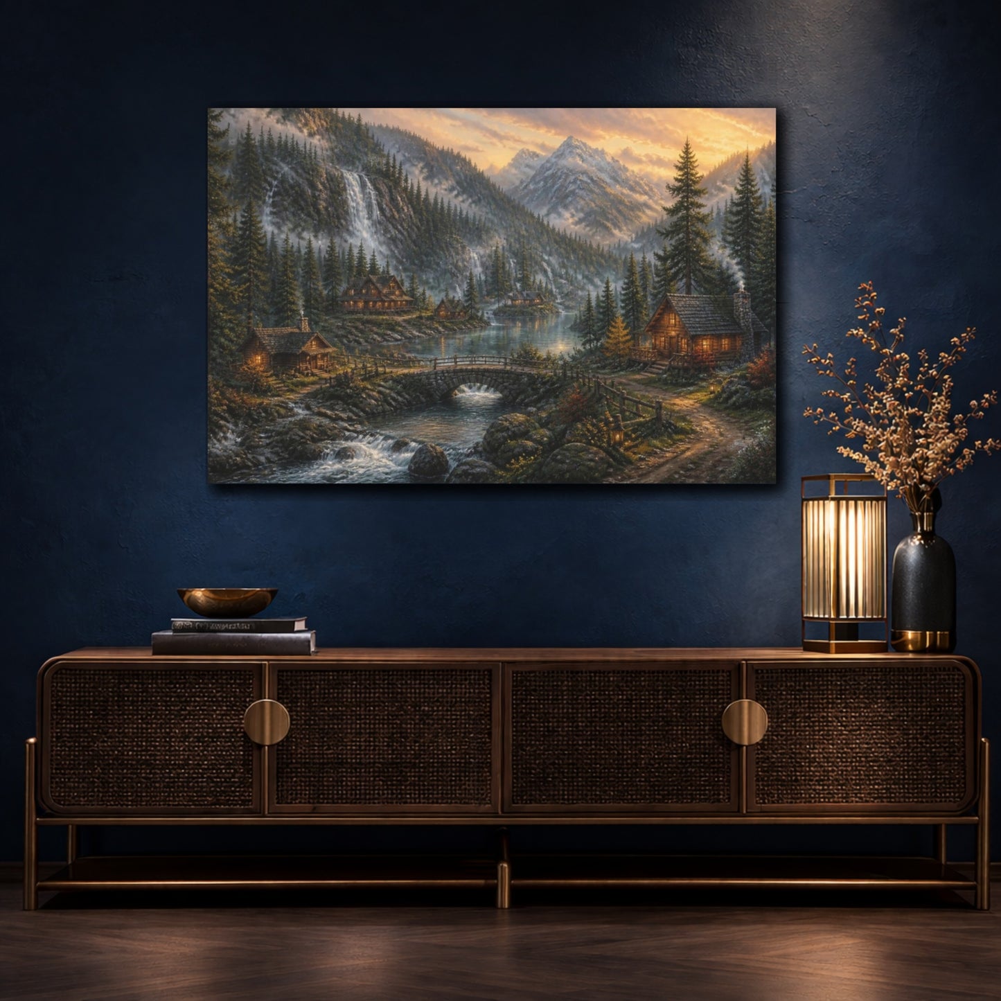 Mockup 4. Foggy Dawn Forest Valley shown as canvas print