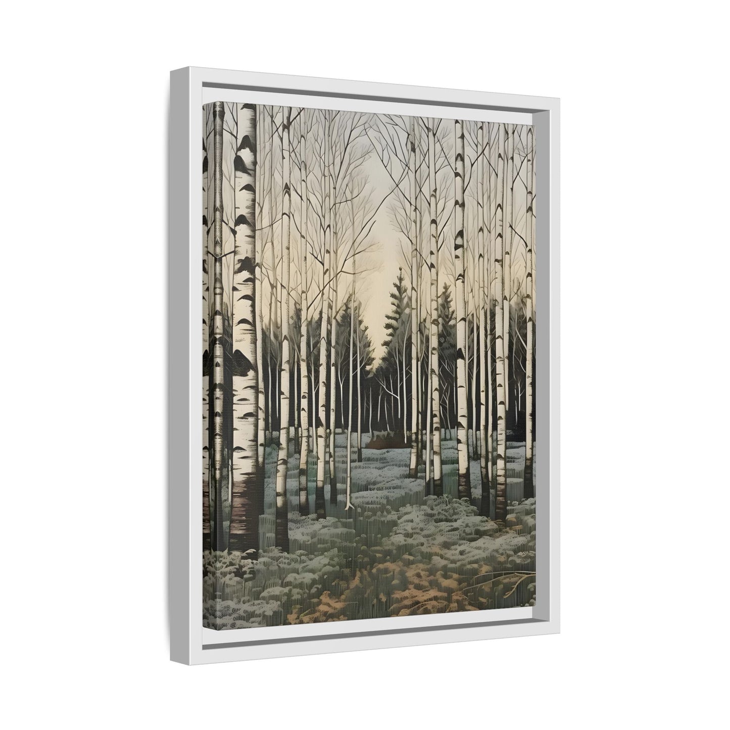 Forest Birch Trees Canvas Print - Winter Botanical Minimalist Wall Art in Exclusive Frame