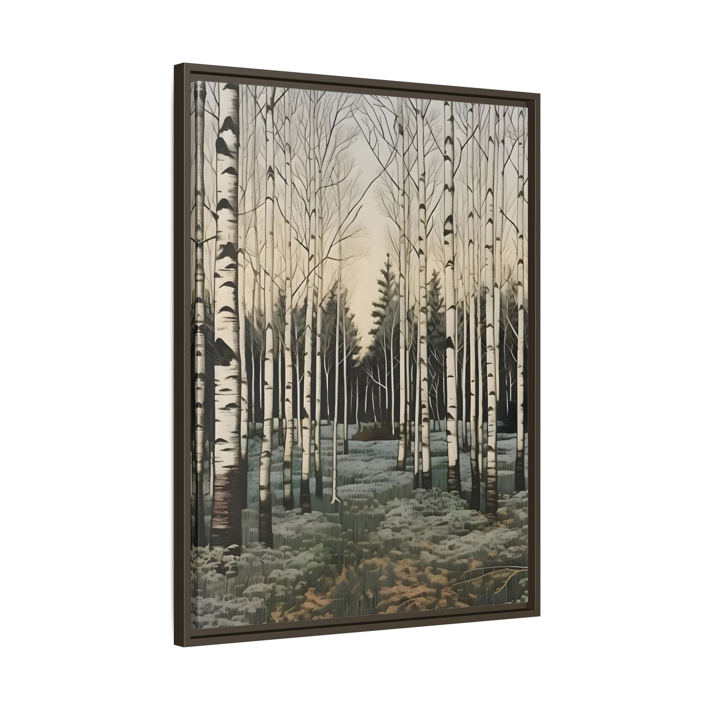 Forest Birch Trees Canvas Print - Winter Botanical Minimalist Wall Art in Exclusive Frame