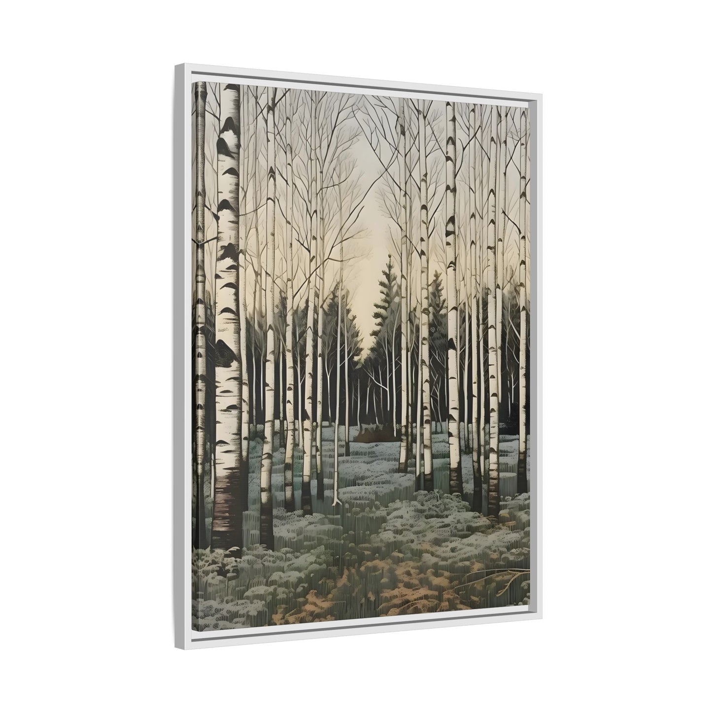 Forest Birch Trees Canvas Print - Winter Botanical Minimalist Wall Art in Exclusive Frame