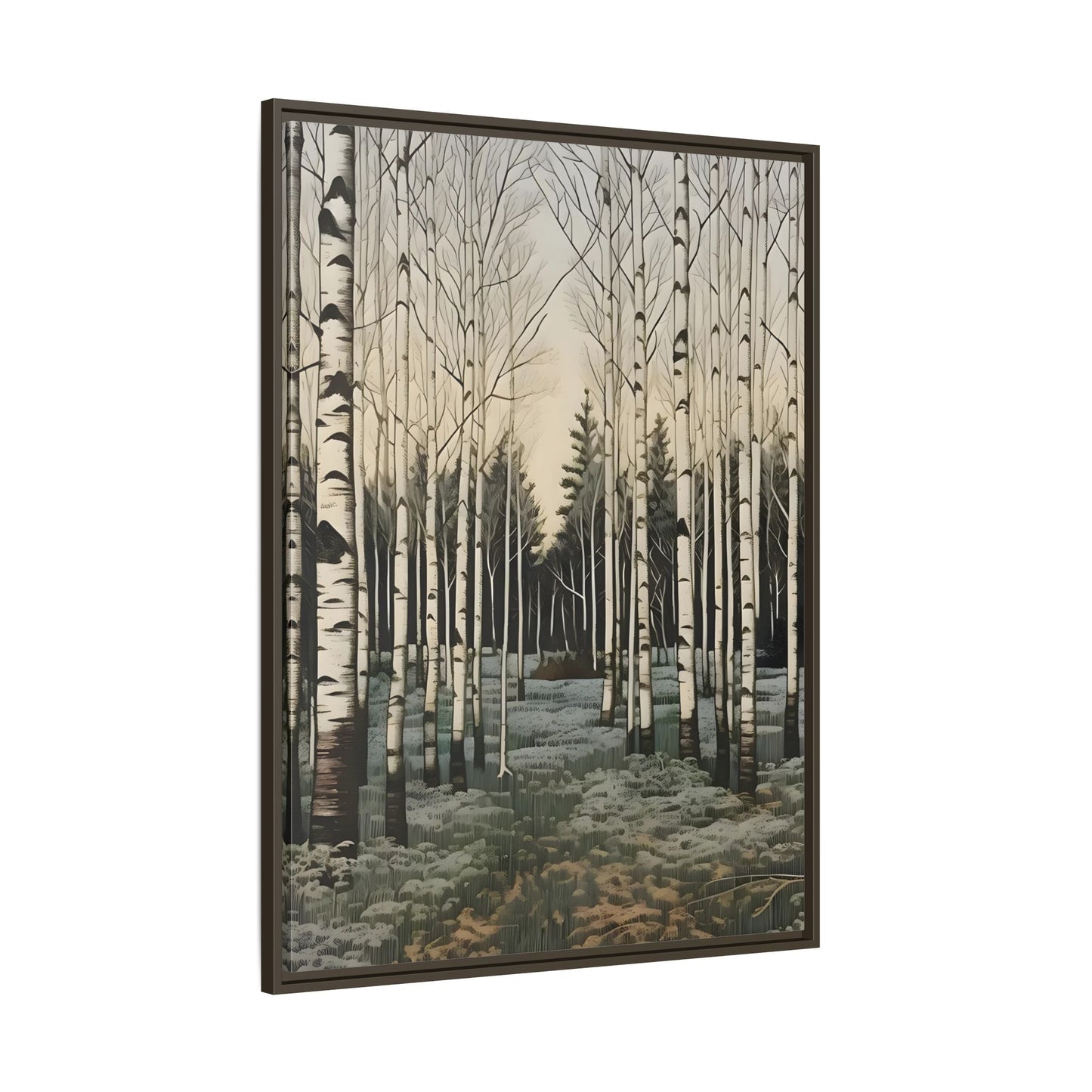 Forest Birch Trees Canvas Print - Winter Botanical Minimalist Wall Art in Exclusive Frame