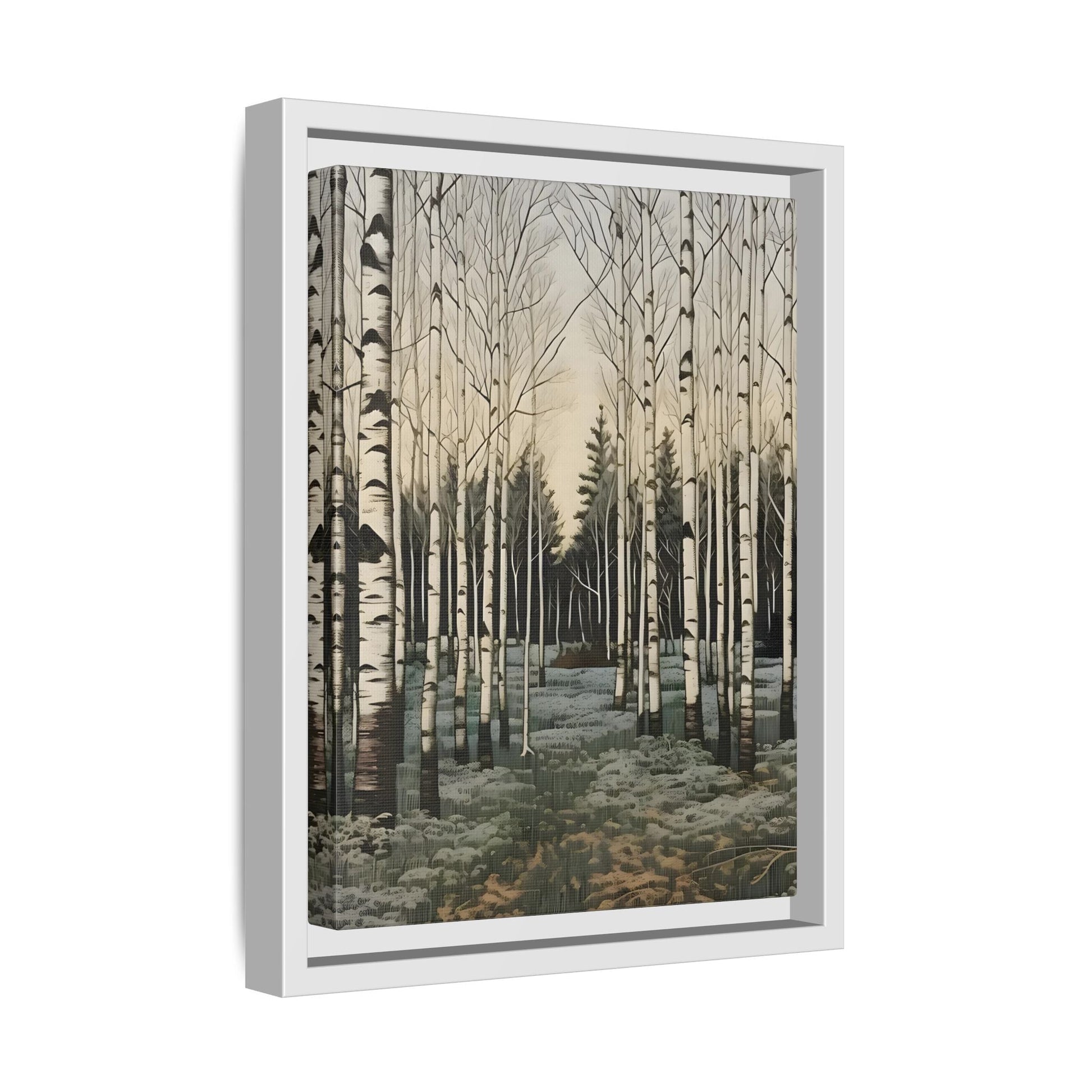 Forest Birch Trees Canvas Print - Winter Botanical Minimalist Wall Art in Exclusive Frame