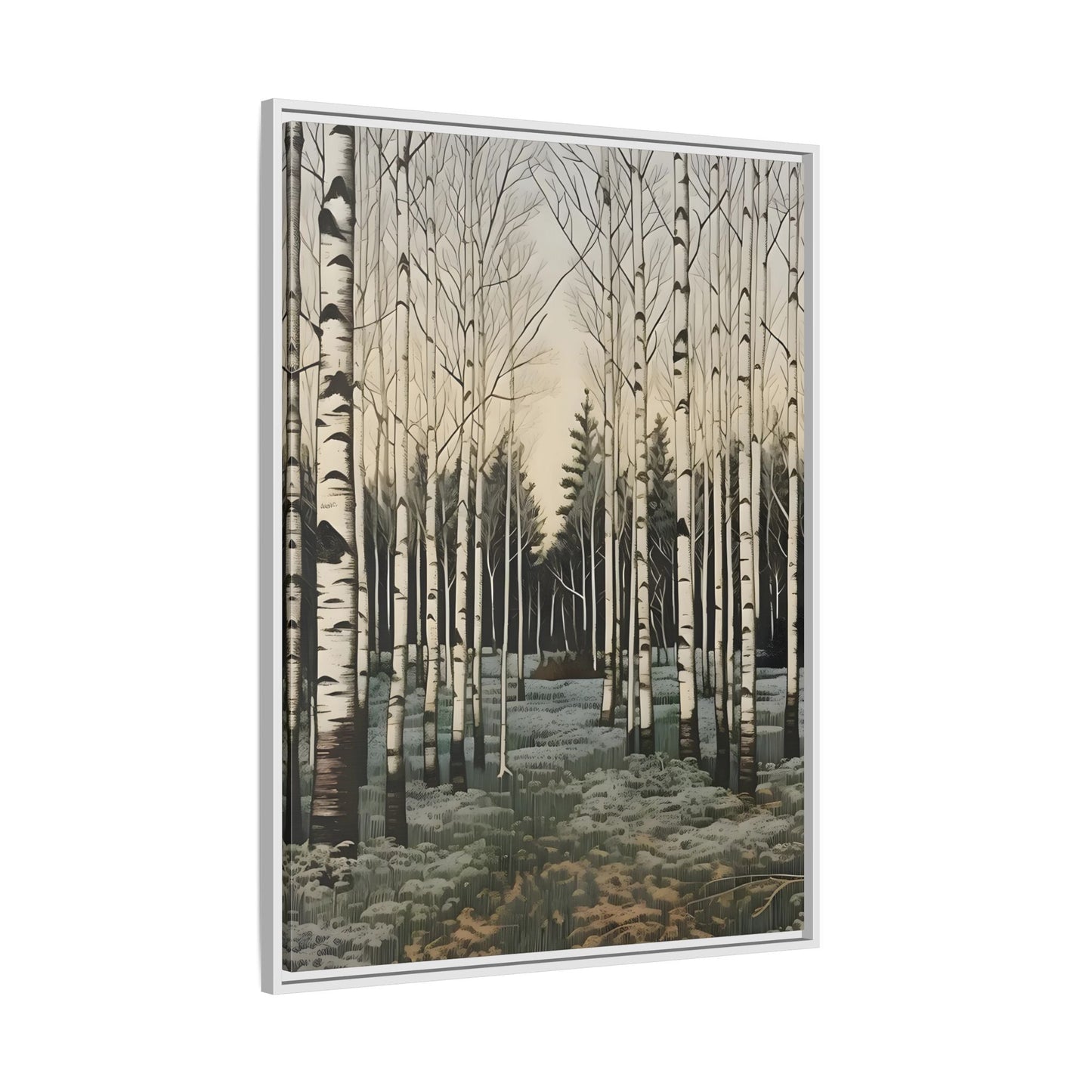 Forest Birch Trees Canvas Print - Winter Botanical Minimalist Wall Art in Exclusive Frame