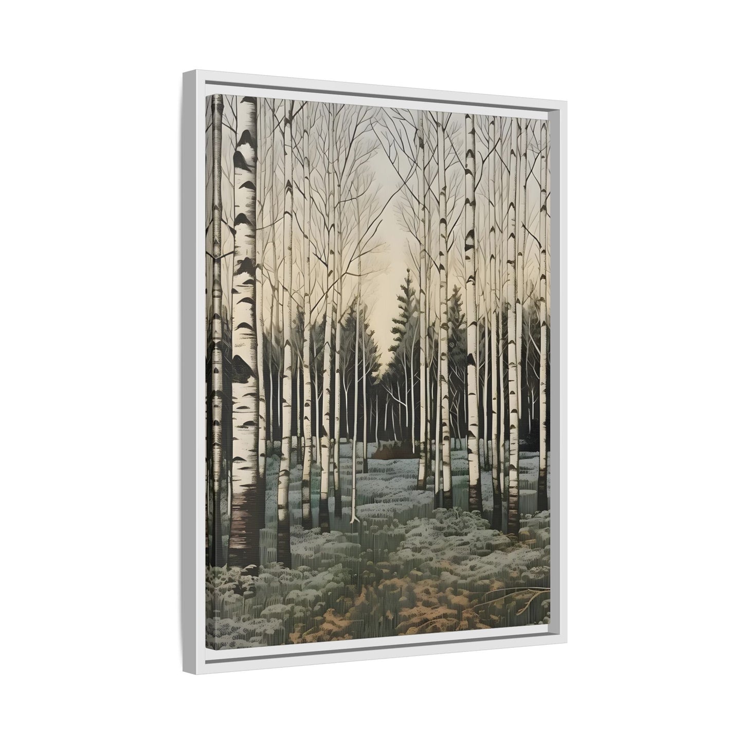 Forest Birch Trees Canvas Print - Winter Botanical Minimalist Wall Art in Exclusive Frame