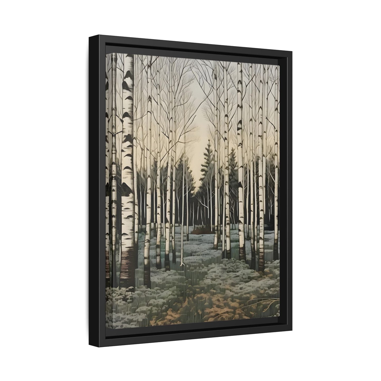 Forest Birch Trees Canvas Print - Winter Botanical Minimalist Wall Art in Exclusive Frame